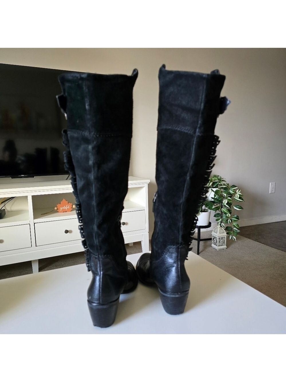 Vintage A Duke Black Leather & Suede Knee-High Boots - Picture 7 of 15